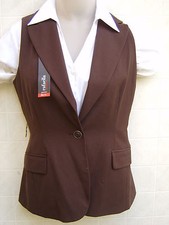 Rafaella Womens Dress Vest 8p 8 Notch Lapel Stretch Spandex Big Pocket Brown $79