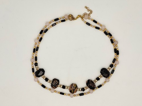 18" Dual Strand Necklace, Cherry Blossom Agate, Rose Quartz, Crystal LJN47 - Picture 7 of 7