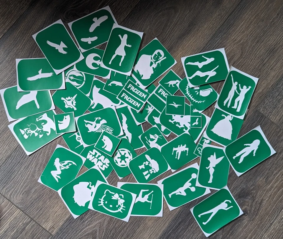 ADD POWER STENCILS 100 x Mixed Stencils Body Art And Glass Etching Glitter