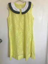 Petite Yellow Sleeveless Floral Lace Summer Mini Dress with Black & White Collar
