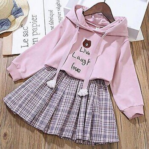 Clothing Sets Cotton Cartoon Little Bear Hoodies Pleated Skirt Children Birthday - Picture 8 of 8