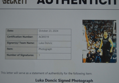 Foto firmada autografiada por Luka Doncic 8x10 Beckett LOA Dallas Mavericks certificado de autenticidad NBA - Imagen 7 de 7