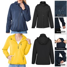 Womens Waterproof Hoodies Hooded Raincoat Outdoor Wind Rain Forest Jacket Coat