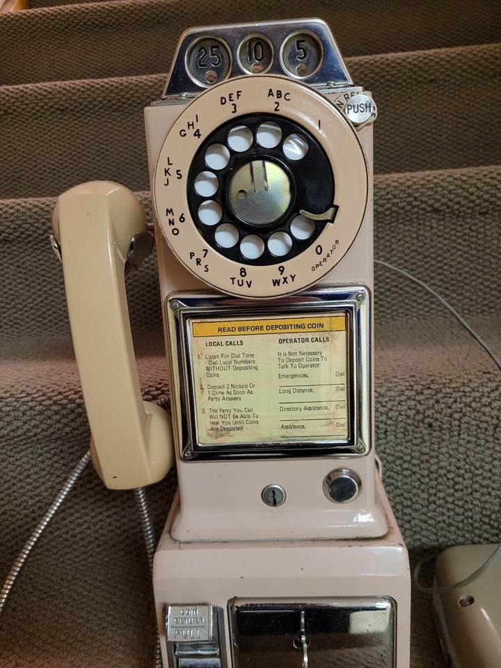 Vintage Northern Electric Wall Rotary 3 Slot Pay Phone w/working ringer