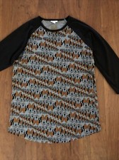 Lularoe Minnie Mouse Print Baseball Style 3/4 Sleeve Tee Black/Orange Women’s M