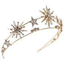 Crown Headdress Golden Baroque Crowns Star Wedding Headpiece Bride Delicate 