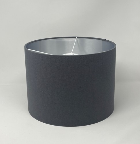 Lampshade Charcoal Grey Linen Cotton Blend Brushed Silver Drum Light Shade - Picture 5 of 14