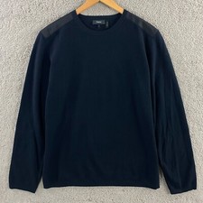 Theory MX Crew Neck Sweater Mens Large Black Viscose Wool Blend Back Contrast