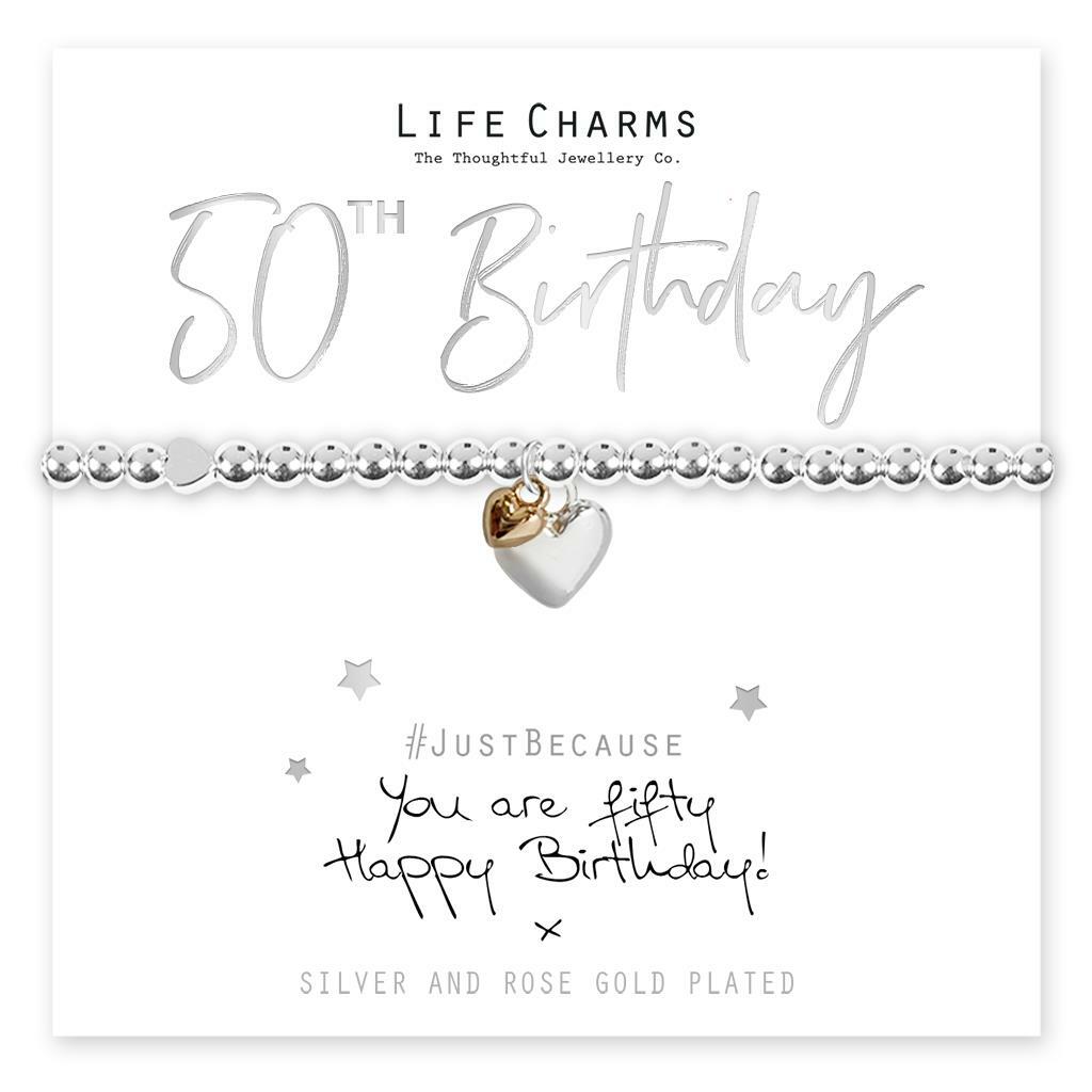 Life Charms Bracelet - 50th "" You Are FIFTY, Happy Birthday! x "" - Gift Boxed