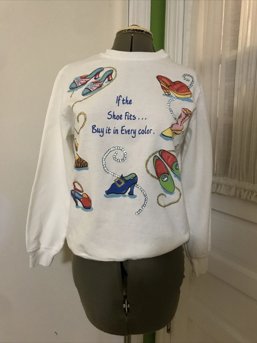 Blair novelty Sm 80 s vintage sweatshirt w shoes saying Stretchy whimsical
