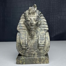 648g Natural Crystal Specimen. PYRITE.  Hand-carved Egyptian pharaoh Statue.GM