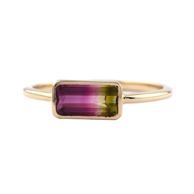 Bio Farbe Baguette Wassermelone Turmalin Ring massiv 18K Gold zierlich Minimal Ring