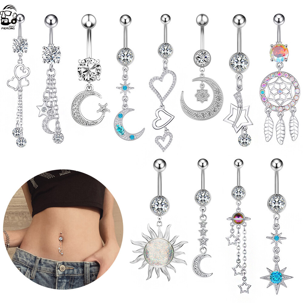 14G Stainless Steel Dangle Belly Button Ring Navel Barbell Body