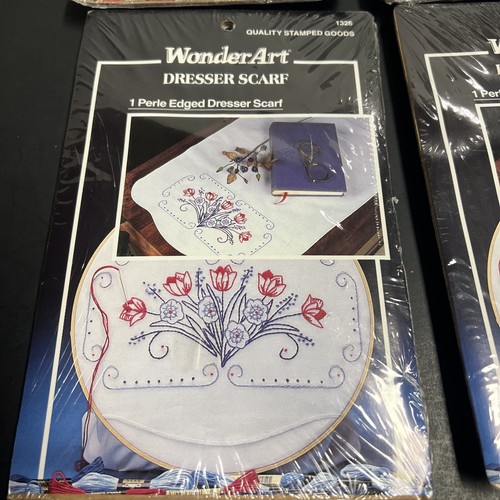 WonderArt Bordered Tulips Dresser Scarf Embroidery Kit 15" x 42" NEW Lot Of 4