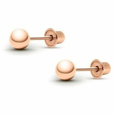 14K Rose Gold Size 3MM Round Ball Baby/Children's Screw Back Earrings