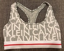 Calvin Klein Lightweight Unlined Sports Bra Gray White Red Medium NWOT