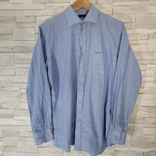 Mens B W Dress Blue Neck 15 Striped Cutaway Formal Lightweight Long Sleeved