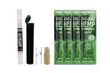 Zig Zag 4 Pack Natural Hemp Wraps Bundle with GlueGar 3ml OG, Glass & Wood Tip