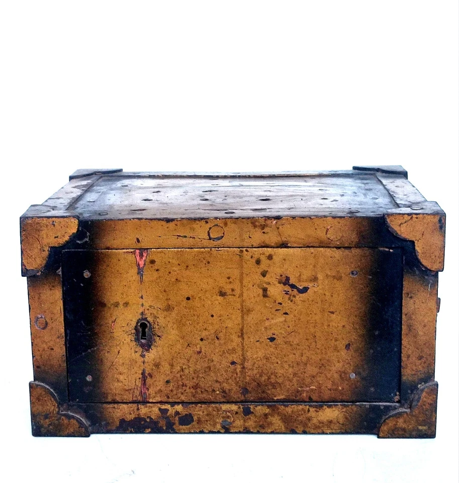 ANCIEN PETIT COFFRE FORT DLG FICHET BAUCHE OLD IRON STRONGBOX SAFE CASSAFORTE - Photo 3/4