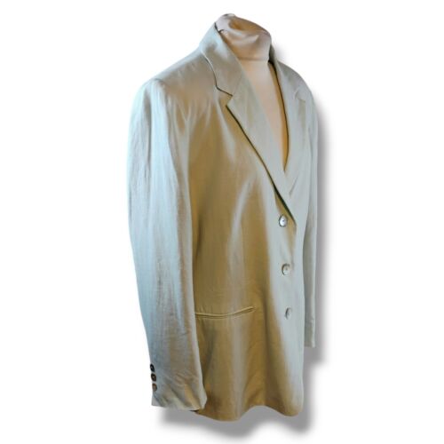 Philippe Adec Paris Womens Blazer Jacket Size UK 20 Pale Green Linen 3 Button - Picture 4 of 10