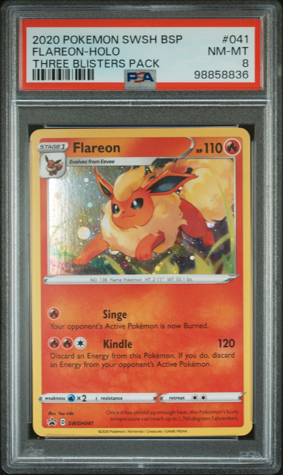 2020 POKEMON SWSH BLACK STAR PROMO THREE BLISTERS PACK #041 FLAREON-HOLO PSA 8