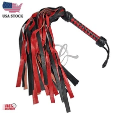 Genuine Cowhide Leather Flogger Whip – 30 Falls, Heavy-Duty Thuddy Red Black