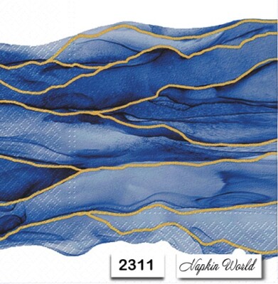 (2311) TWO Individual Paper LUNCHEON Decoupage Napkins - BLUE and GOLD DESIGN