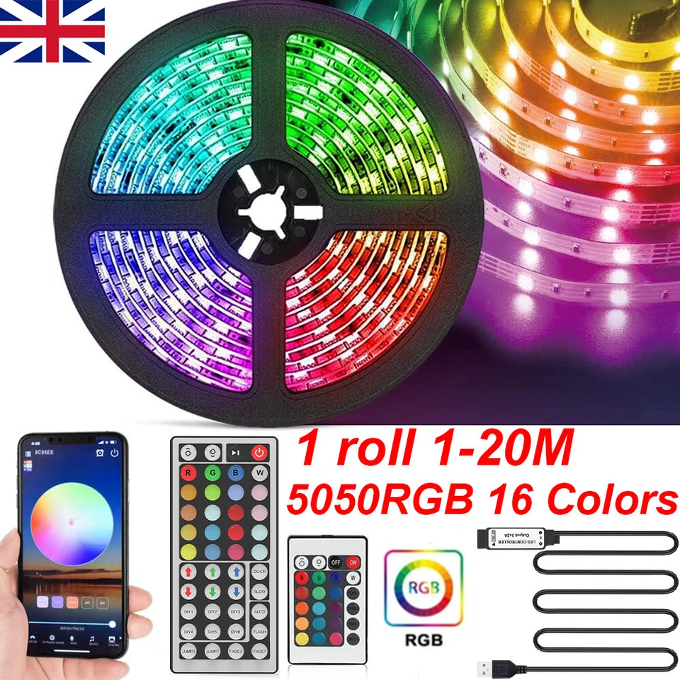 LED Strip Lights USB 1-20m 5050 RGB Colour Changing Tape for kitchen Cabinet, TV - Image 2 of 4