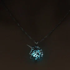 UNICORN HEAD with Glow in the Dark Ball 7/8" Charm Pendant 18" Necklace Luminous