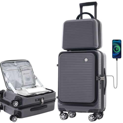 20 Inch Front Open Luggage Lightweight Suitcase USB Port Portable Carrying Case - Picture 2 of 24