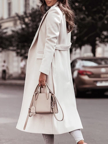 Trench donna finta lana casual autunno inverno manica lunga bavero giacca cappotti - Foto 8 di 40