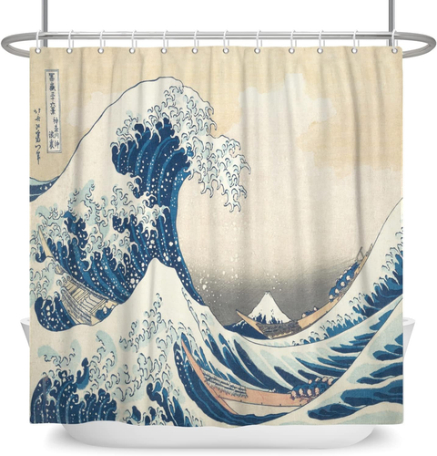 175X190Cm Giapponese Oceano Onde Tenda Da Doccia Astratto Mare Onda Legno Barca