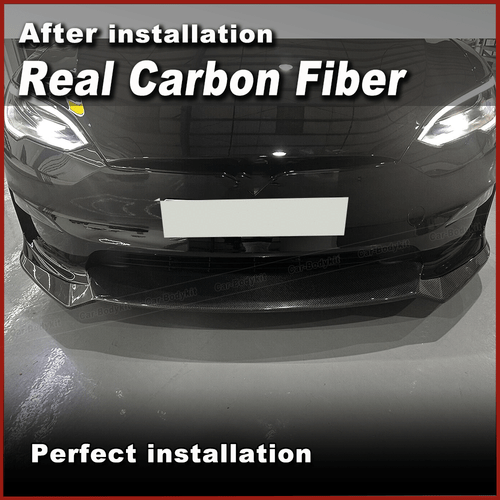 For Tesla Model S Plaid Sedan 2021-24 Real Carbon Fiber Front Bumper Lip Spoiler - Bild 2 von 16