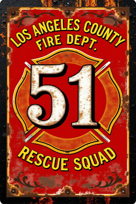 Emergency 51 Weathered New Vintage Style Aluminum 12'' x 18'' Fire Department Sign