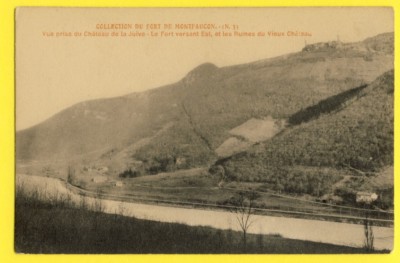 Old postcard ruins of the castle fort of Montfaucon Doubs taken from the Castle of the Jew
