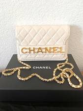 CHANEL White Flap WOC Crossbody Gold Chain Wallet on chain AUTHENTIC 