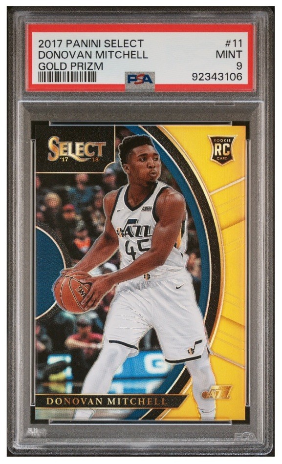 2017 Panini Select Donovan Mitchell Gold Prizm /10 #11 (RC) PSA 9 Rookie