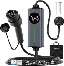 GONEO Portable EV Charging Cable 5M 10A Type 2 Single Phase UK 3 Pin Plug 2.3KW