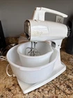 Vintage Sunbeam Vista Deluxe Mixmaster 12 Speed Mixers+2org. Bowls Milk Glass