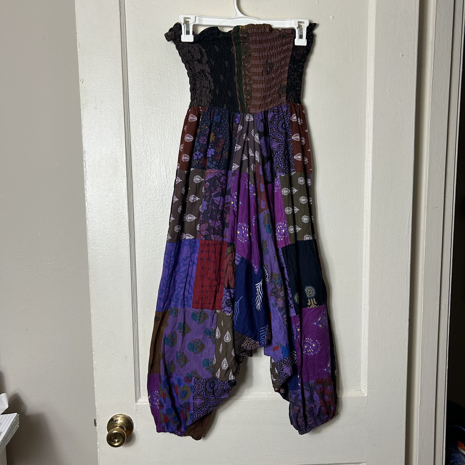 Multicolor patchwork drop crotch harem pull on pa… - image 7