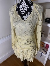 Love Shack Fancy Rina Dress Yellow Silk With Metallic Star Motif 2 Belt Short