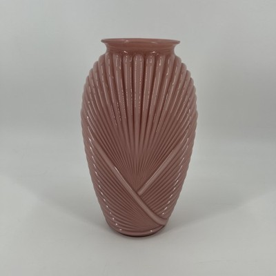Anchor Hocking Vase Art Deco Geometric 80s Pink 13x6.5