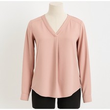 Nine West Blouse V-Neck Long Sleeve Business Casual Top Office Blush Pink Size S