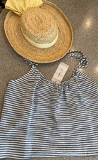 LOOM.IST New! Blue/White Bold Marine Striped Sile Slip Tank Top NWT $92 ONE SIZE