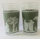 Vintage Wedgewood Hellenic Jeanette Jasperware Green Glass Tumblers Lot of 2