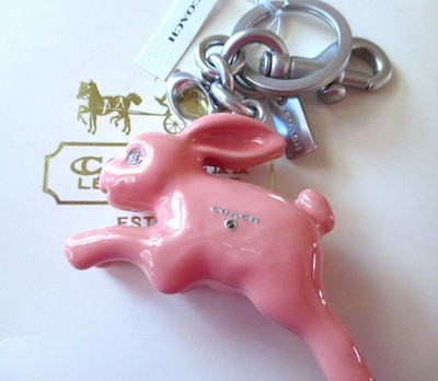NWT Coach Pink Easter Bunny Rabbit Key Fob Keychain Bag Charm | eBay