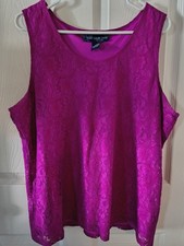 Susan Graver Sleeveless Top Size XL P2P 24 LENGTH 26.5 Fusia Lace/Lined Scoop Nk