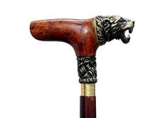 Lion design wooden walking stick carved for men women walking cane gift A7