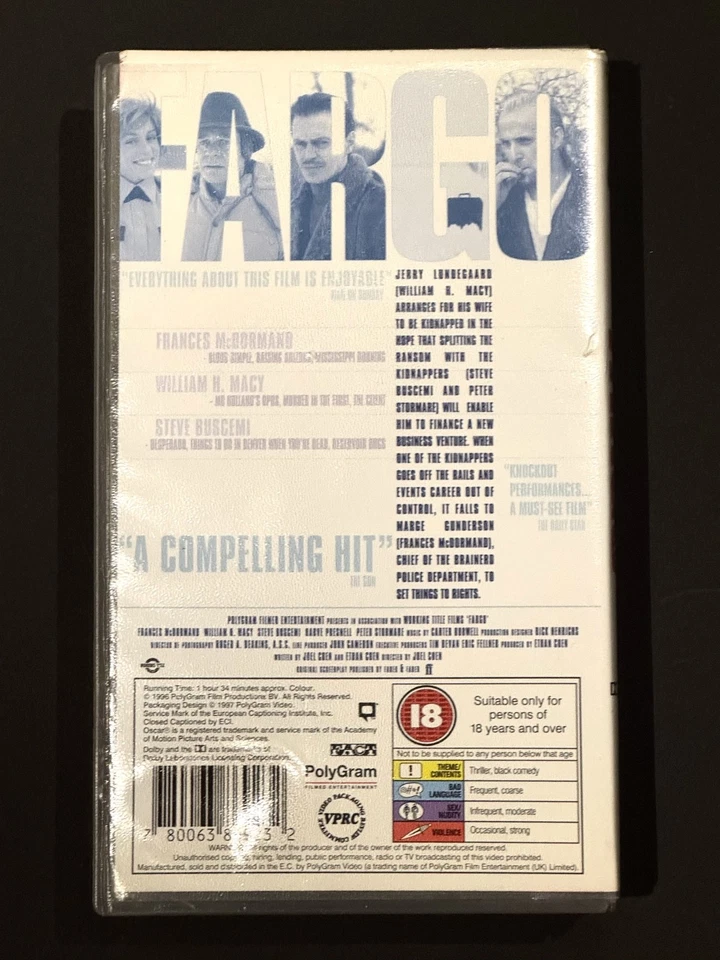 Fargo VHS Video (1996) Coen Brothers - Image 2 of 3