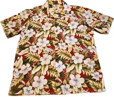 HAWAII Shirt Men L Large Short Sleeve Hawaiian Floral AOP VTG Cotton USA MADE